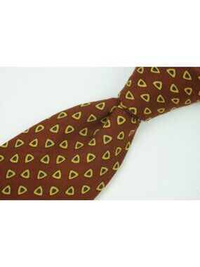Hayward London Rust Red Gold Bklue Geometric 100% Wool Hand Made Tie